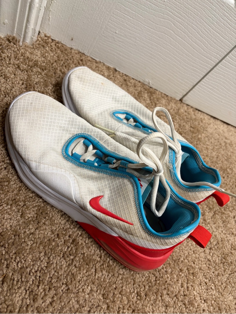 Women’s White and Red Athletic Sneakers with Blue Trim - Nike